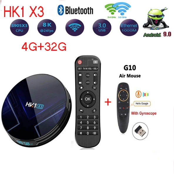 HK1 X3 Android 9,0 tv BOX 4 ГБ ОЗУ 32 Гб 64 Гб 128 ГБ Amlogic S905X3 5G Wifi BT 1000M LAN плеер Youtube HD8K Smart tv BOX - Цвет: 4G 32G G10