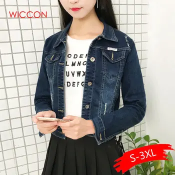 

Denim Jacket Women Big Size Student Summer Basical Button Pocket Coat Blue Wash Plus Size Full Sleeves 2020 Autumn Fashion
