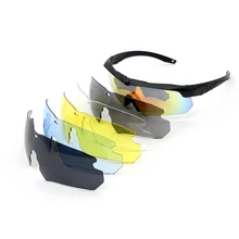Óculos de tiro à prova de balas tático besta óculos de proteção para os olhos à prova de explosão à prova de areia equitação com seis lentes de óculos