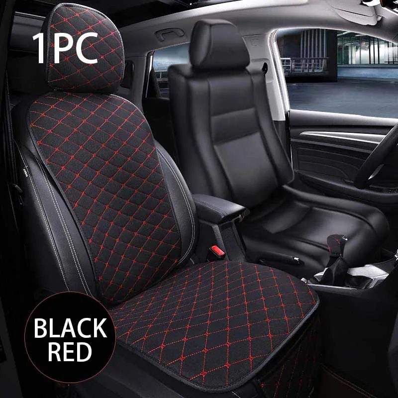 SEAMETAL чехлы для сидений автомобиля льняная подушка для сидений автомобиля четыре сезона защита салона коврики универсальный набор сидений авто аксессуары - Название цвета: Front Black Red 1pc