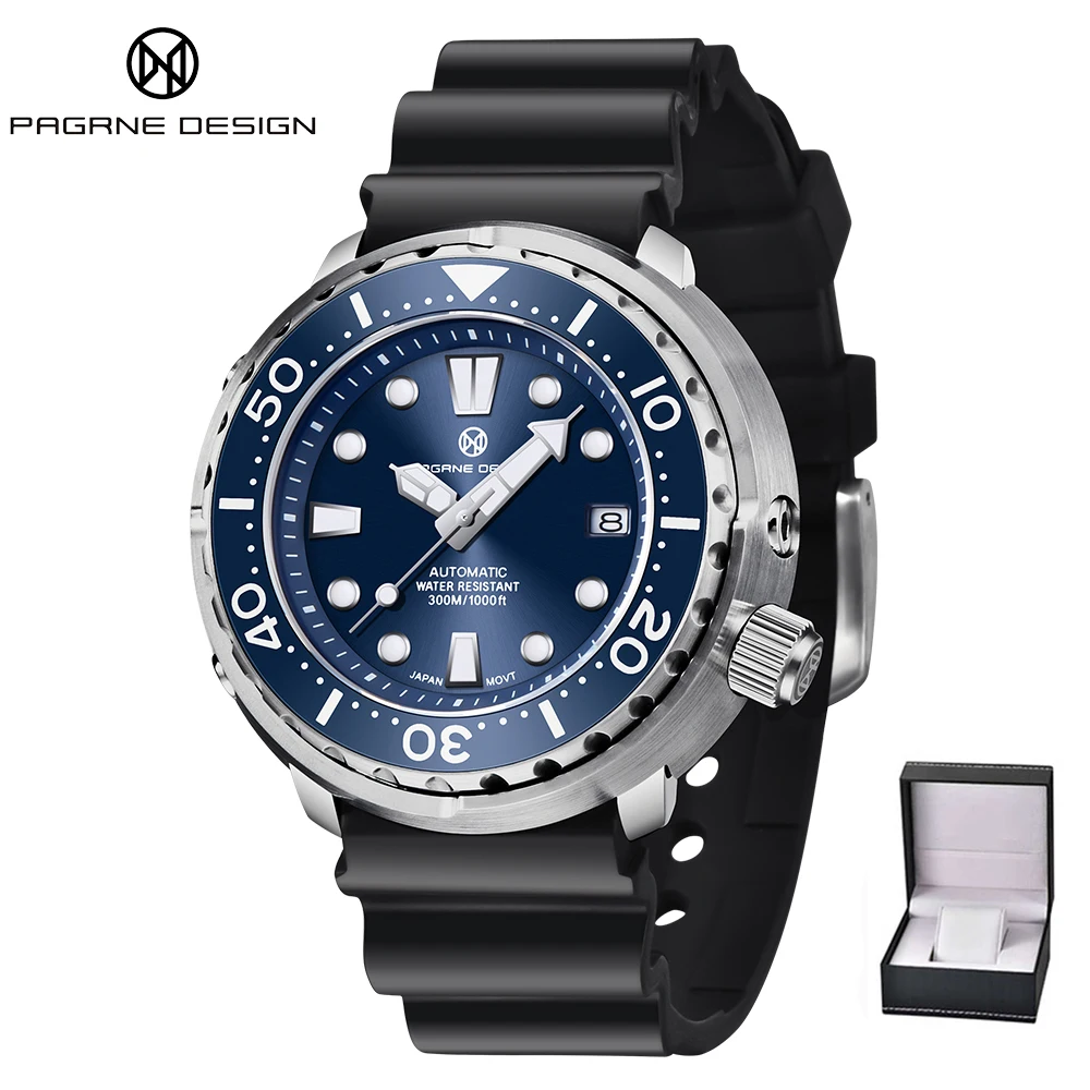 PAGRNE DESIGN Fashion Men Mechanical Wristwatches 300m Waterproof Sapphire Glass Diving Watch Stainless Steel Automatic Watches 