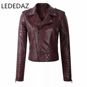 

LEDEDAZ Women's Short Faux PU Leather Jacket Zipper Coat Turn-down Collar Casual Pu Motorcycle Black Punk Leather Outerwear
