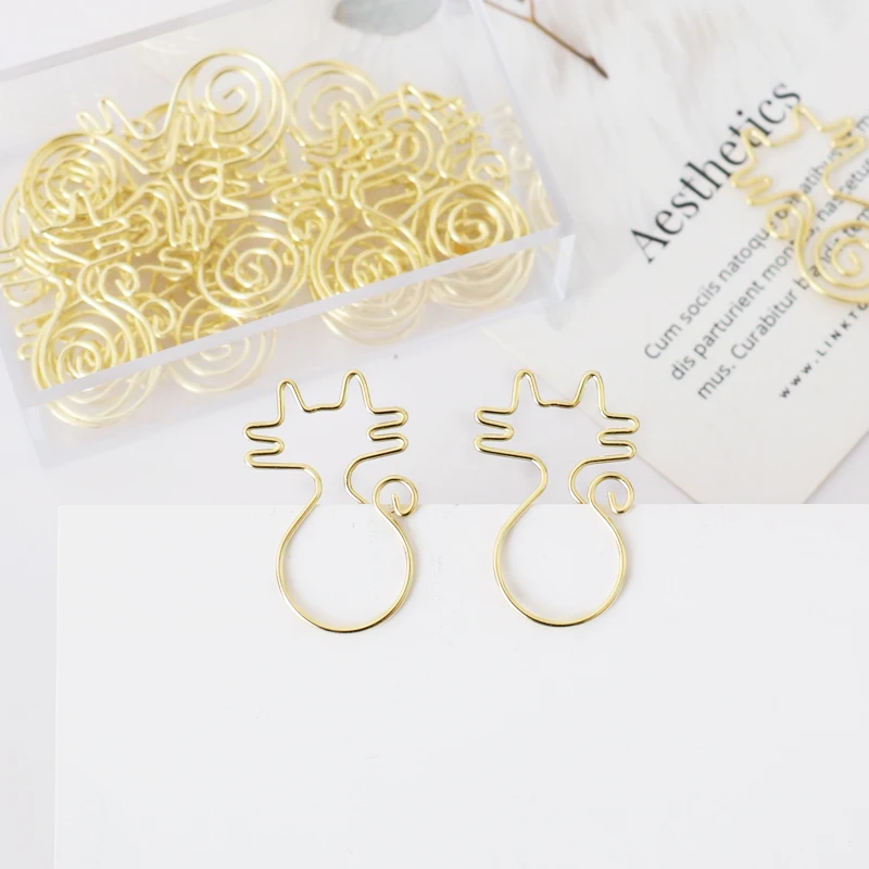 

TUTU 20Pcs/box Cute Cat gold Paper Clips Pin Book Bookmark Memo Clip Office School Stationery New H0334
