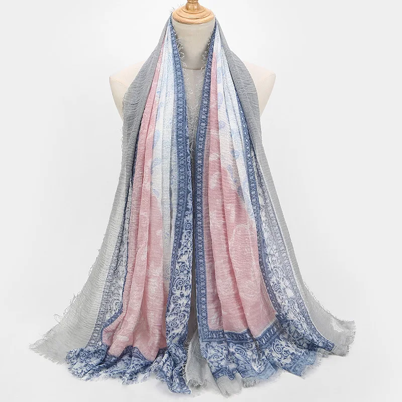 Дизайнерский Бохо этнический цветочный принт хлопок кисточка бахрома шарф шаль палантин для женщин дамы длинные хлопковые шарфы-повязки - Цвет: Color7