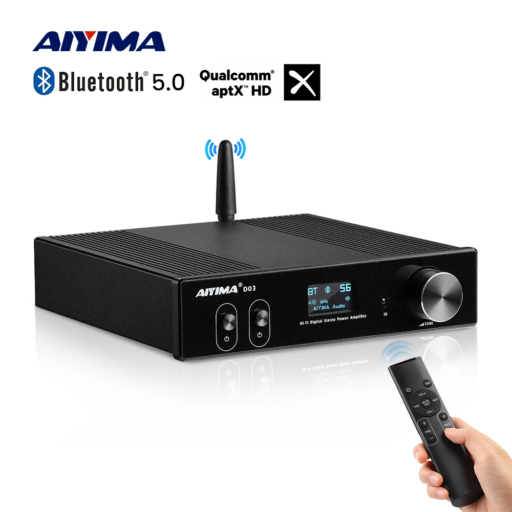 AIYIMA Bluetooth усилитель 150Wx2 стерео Hi-Fi звука сабвуфера усилители USB DAC OLED APTX AMP DIY 2 1