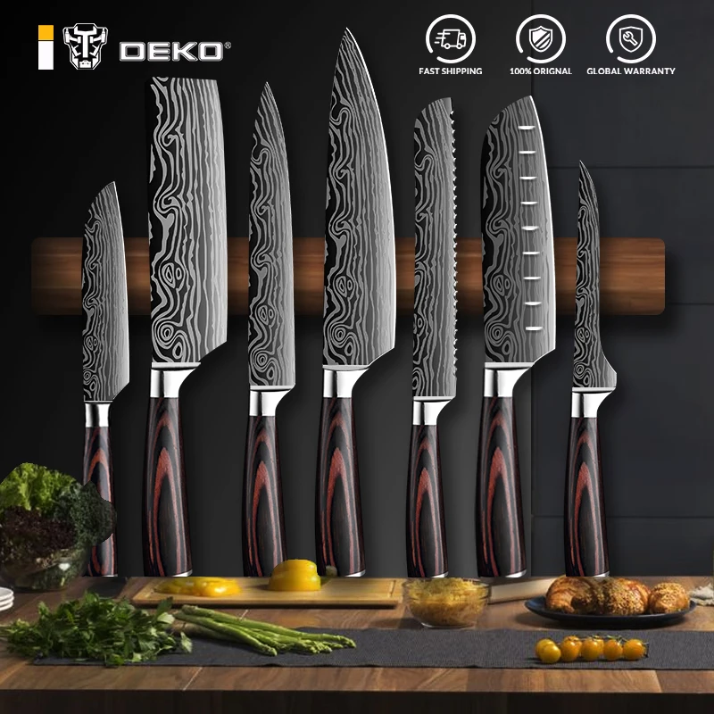 DEKO Kitchen Knives Set Damascus Japanese 7CR17 44 Professional Boning Sharp  Stainless Steel High Carbon