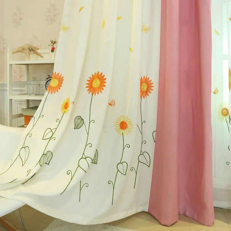 Современные затемненные шторы с цветочной вышивкой и подсолнухами для гостиной, спальни, тюля для детской комнаты, милые