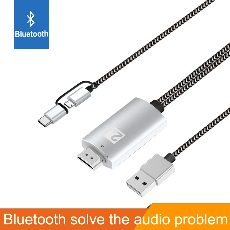 Silver Bluetooth Аудио Синхронизация Тип C Micro USB HDMI конвертер видео кабель для huawei P30 Xiaomi samsung Android телефон подключение к телевизору HD tv - Цвет: Silver