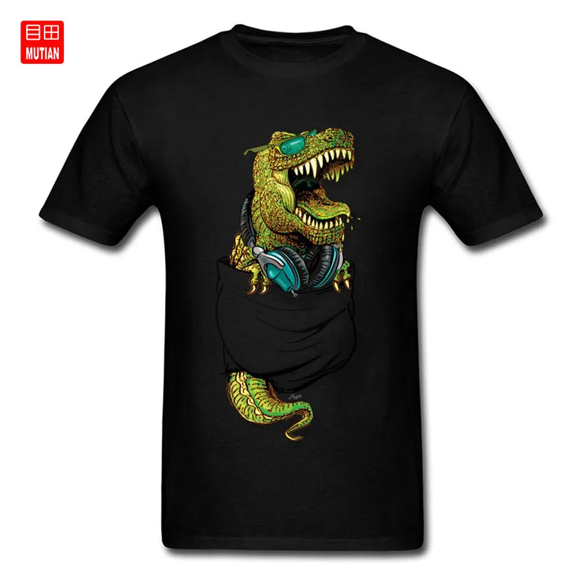 New Funny Mens T Shirts Summer Peace Fashion Meme Tee Shirt For Men Pocket Rex With Headphones And Sunglasses Game Tshirt | Мужская