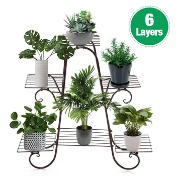 

6 Layers European Wrought Iron Flower Stand Indoor Multi-story Flower Stand Rack Floor-standing Balcony Flower Pot Shelves