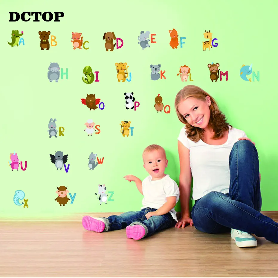Cartoon Lovely Animals Style Alphabet ABC Wall Stickers DIY Art Vinyl Nursery Letter Decals For Kids Room Funny Decor Home Mural (5)