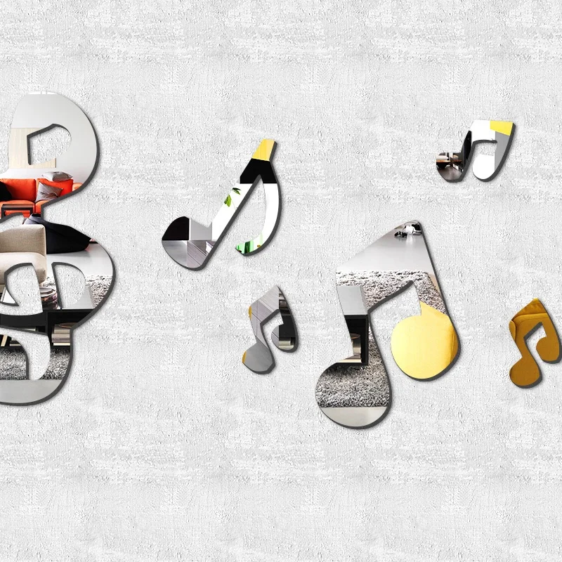 Наклейки на стену музыкальные 3D 3D 3dwalldecalsticker Примечания Musicalnotes зеркала акриловое декоративное зеркало Wall Art Home 10 шт./компл
