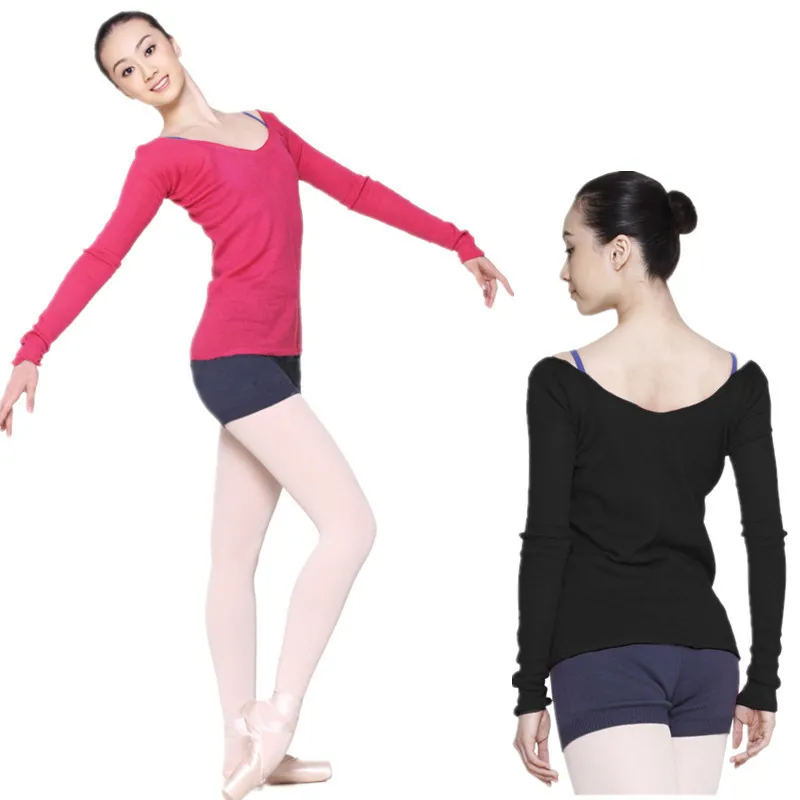 

France Knitted Exercise Clothing Women's Ballet Warm Practice Autumn And Winter Tops Long Sleeve V-neck Autumn And Winter Sweate
