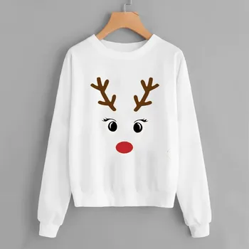 

Christmas Women Printing Round Neck Long Sleeve Casual Blouse Sweatshirt Top Dropshipping 2020 winter fashion Retro trend size U