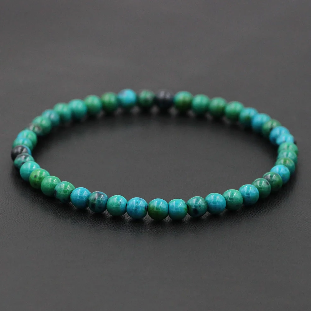 Stone Bead Bracelet 4mm Natural Lapis Lazuli Tiger Eye Round Beaded for Men Women