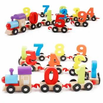 

Children'S Educational Cognitive with Numbers Drag Small Train Toy Wood Assembled Assembly Fun Train Product