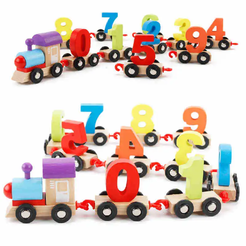 

MWZ Children'S Educational Cognitive with Numbers Drag Small Train Toy Wood Assembled Assembly Fun Train Product