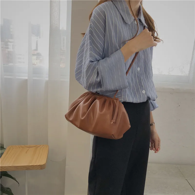 Soft Cloud PU Leather Women Handbag New Dumpling Crossbody Bag Shell Light Weight Shoulder Messenger Bag Folds Clutch Bag