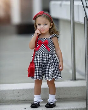 

Baby Girl Sleeveless Dresses Plaid Kid Baby Girl Plaid Clothes Jumpsuit Romper Bodysuit Playsuit Outfit 1-6 Years