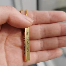 Four Sides Engraving Personalized Square Bar Custom Name Necklace Stainless Steel Pendant Necklace Women/Men Gift Nadzyjnik