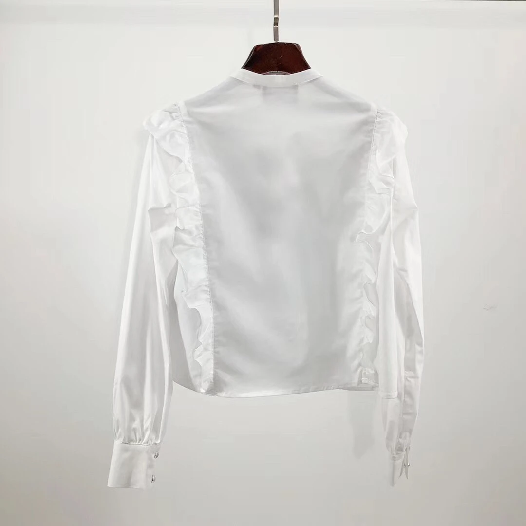 Новая зимняя Женская белая хлопковая короткая блузка с круглым вырезом и оборками