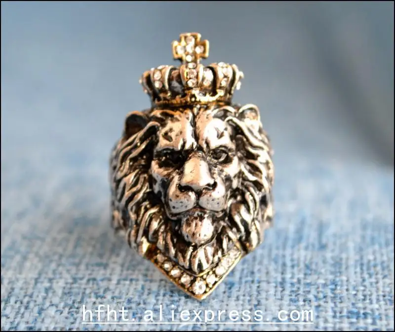 Ретро Корона Король Лев кольцо, оловянный сплав посеребренные ювелирные изделия для рук, мужское кольцо размер может быть немного скорректирован