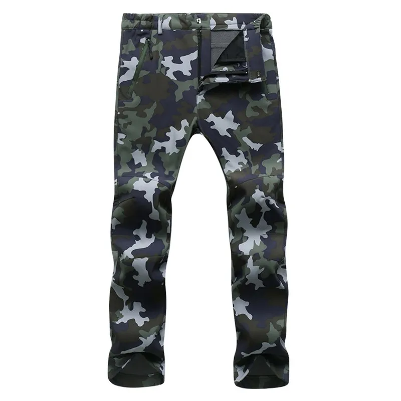 Men's Winter Warm Stretch Pants Casual Waterproof Soft Shell Shark Skin Trousers Army Military Camouflage Fleece Lining Pants