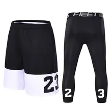 Для мужчин баскетбол набор униформы комплекты спортивные Леггинсы Спортивная Gym тренировочные шорты для бега+ колготки для Для мужчин спортивные баскетбольные шорты