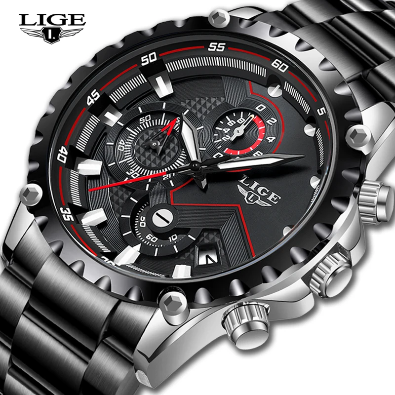 

LIGE Business Watch Fashion Mens Watches Top Brand Luxury Sport Quartz Clock Waterproof Watch Chronograph Relogio Masculino+Box