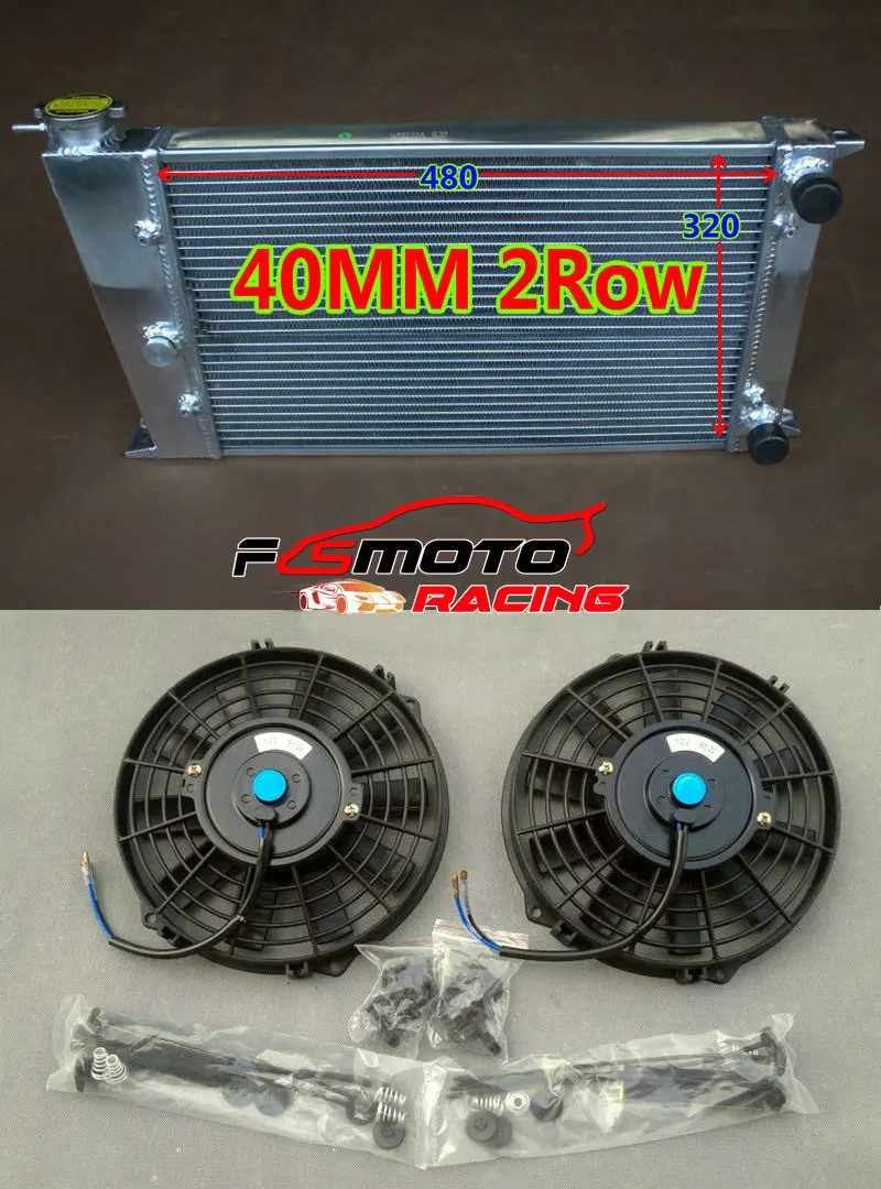 40 мм 2 Ряд алюминиевый радиатор+ вентиляторы для VW GOLF MK1/Jetta/CADDY/SCIROCCO GTI SPEC 1.6L/1.8L
