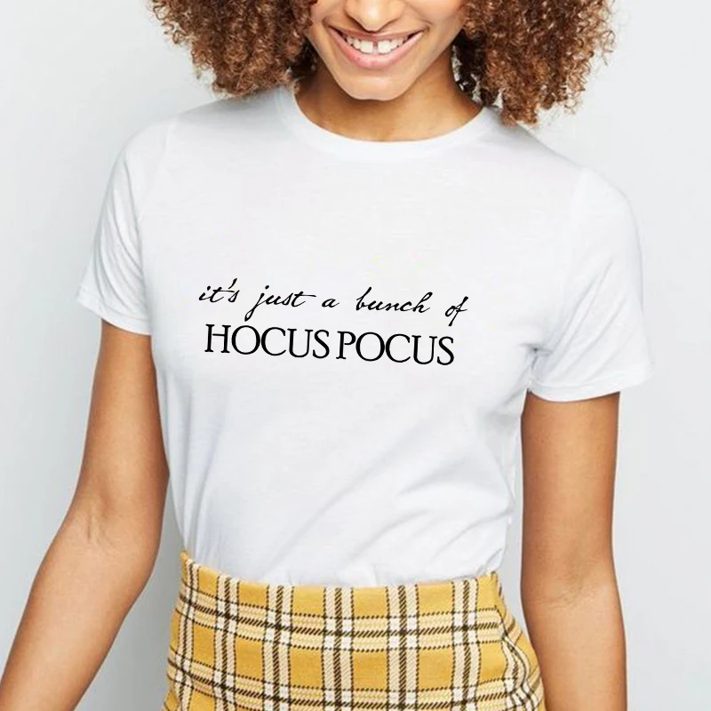 

Showtly Halloween Women Clothes 2019 It's Just A Bunch Of Hocus Pocus T Shirt Horror Vintage Ulzzang Oversized Streetwear