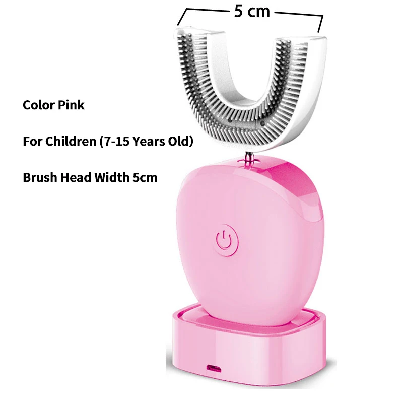 Pink Children Type 360 звуковая электрическая зубная щетка для детей и взрослых, автоматическая электрическая зубная щетка для детей, u-образная щетка, холодный светильник, отбеливатель зубов - Цвет: Pink Children Type