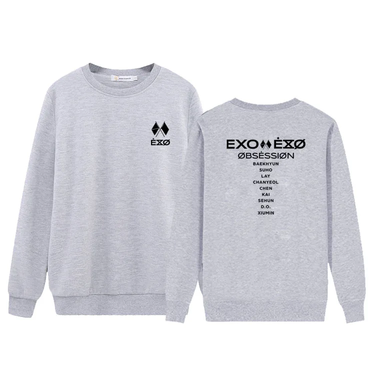 2 Новое поступление kpop exo obsession альбом же все имя члена печать толстовка унисекс тонкий пуловер свитер с круглым вырезом - Цвет: 2