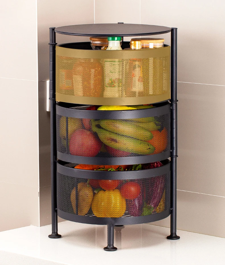 Kitchen Vegetable Shelving Floor Rolling Cart  Storage Rolling Storage-cabinet- Multifunctional Rack