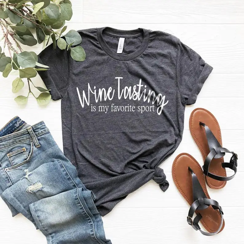 Дегустация вина-это моя любимая Спортивная футболка Winery Tour Lover, женская модная повседневная футболка с коротким рукавом, большие размеры, Прямая поставка - Цвет: dark gray white word