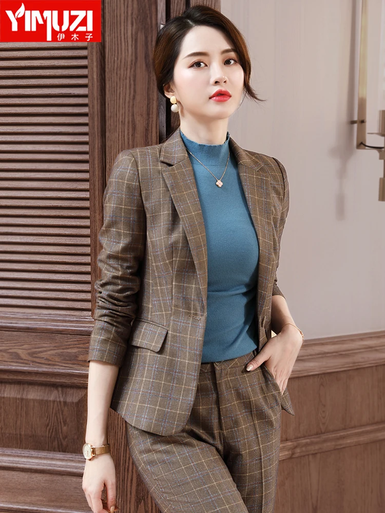 Plaid Casual Ladies Blazer Khaki Loose Simple Long Sleeve Suit Jacket Abrigos Vintage Office Women Blazer Large Size MM60NXZ