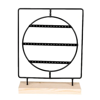 

50 Holes New Rotatable Jewelry Stand Black and White Color Iron with Wooden Craft Earring Holder Fashion Earrings Display Rack