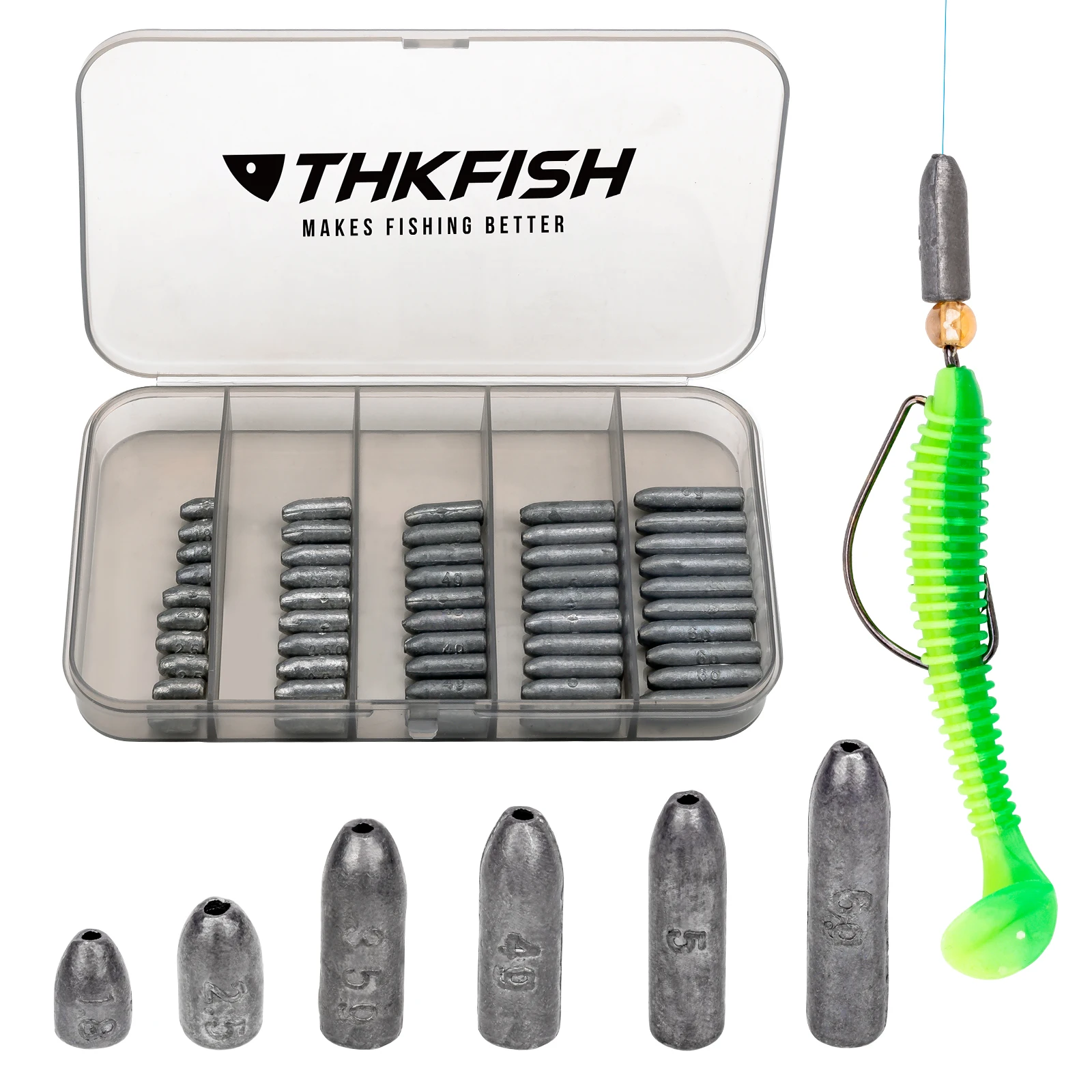 THKFISH Fishing Weights Sinkers Fishing Beads Bullet Sinkers