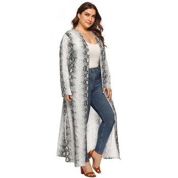 

Women Large Size V Neck Long Cardigan Grey Snakeskin Print Cardigan Casual Streetwear Pull Femme Wholesale Drop Shipping