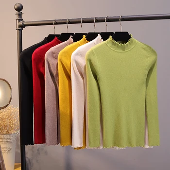 

Pull 2019 Korean Knitwear Autumn sweater women winter pullovers Slim Ruffled wood ear knitting sweaters female womens clothes