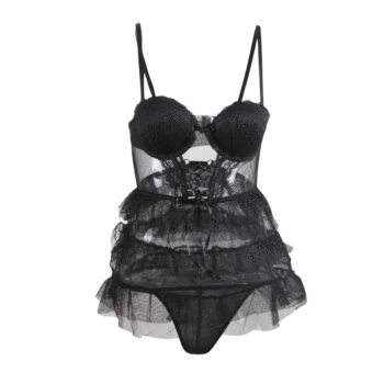 

Black Lingerie Babydoll for Women Sexy Intimate Wear Lenceria Porno Sexy Costume Outfit Push Up Bra and Panty Set Temptation Hot