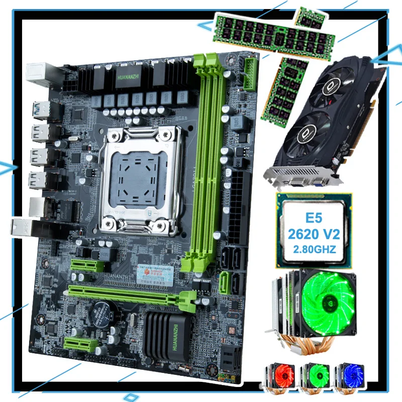 

HUANANZHI X79 6M motherboard discount micro ATX motherboard bundle for computer CPU Intel Xeon E5 2620 V2 with 6 heatpipes cooler RAM 32G(2*16G) RECC video card GTX750TI 2G