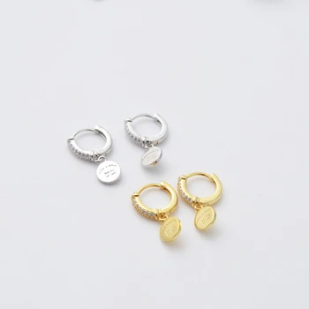 

925 sterling silver earring ear buckle Wafer short drop earring ear ring simple cute trend girl women silver ear jewelry