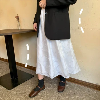 

Alien Kitty 2019 New Autumn Winter Women Skirt Fashion Korean High Waist Skirts Womens Saias Faldas Vintage White Long Skirt