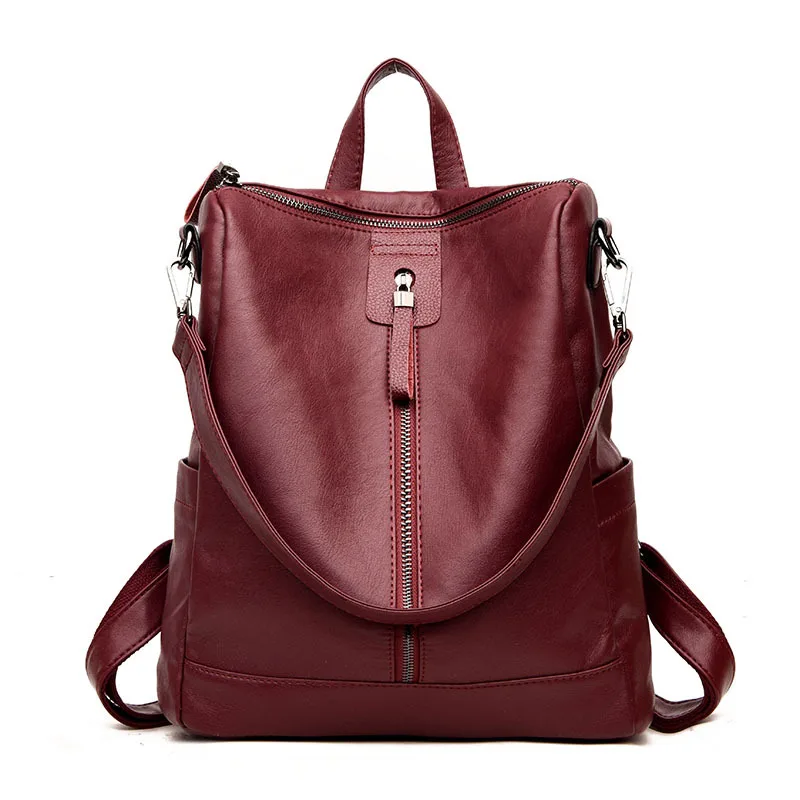 

backpack women's bag college bag soft PU leather European and American trend simple leisure cross-border
