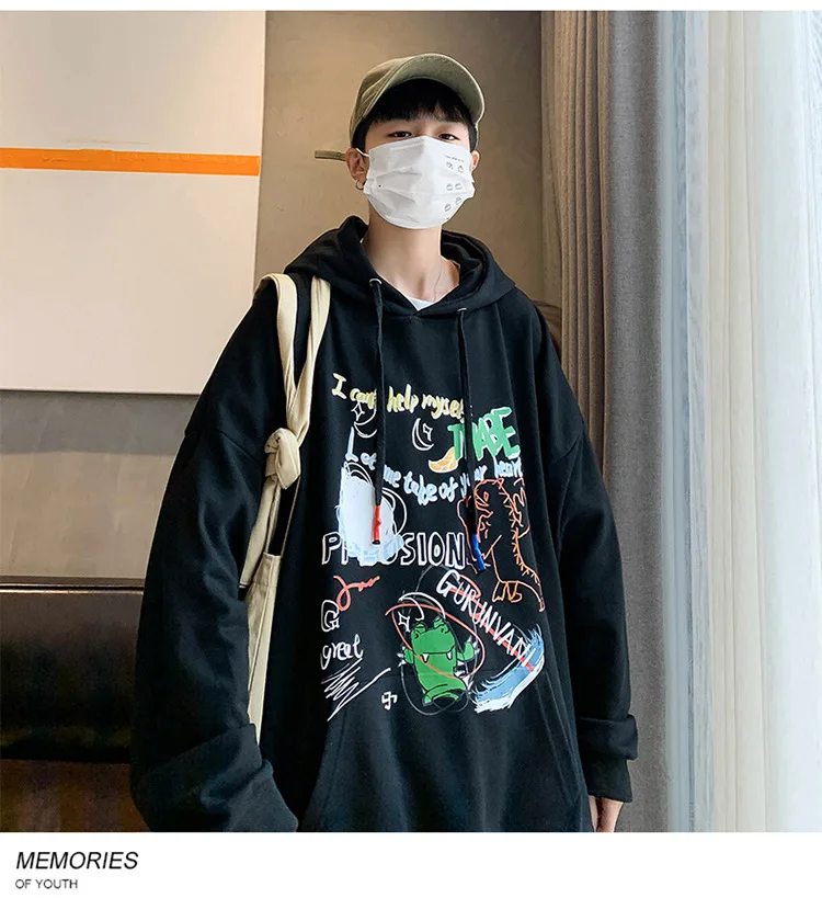 CnHnOH Streetwear Hoodies Men's Hooded Japanese Vintage Tops Autumn Japanese All-Match Loose Long Sleeve Jacket SK-Y603