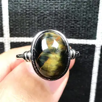

15x12mm Natural Yellow Pietersite Ring Silver Sterling For Woman Man Beads Namibia Energy Stone Adjustable Ring Jewelry AAAAA