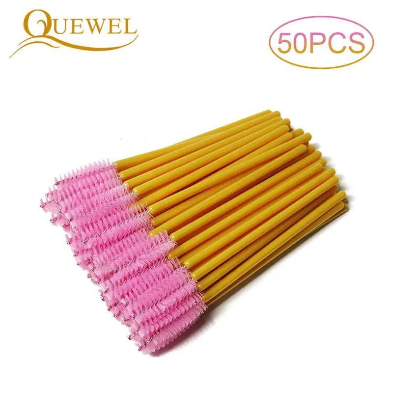 50PCS pink-gold Quewel одноразовые кисти для наращивания ресниц 50 шт./лот Косметическая кисть тушь для ресниц палочки Аппликатор аксессуары кисти для макияжа инструменты - Handle Color: 50PCS pink-gold