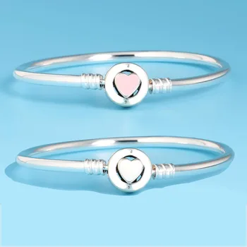 

Authentic 925 Sterling Silver New Gratitude Heart Snake Bone Fashion Basic Pan Bracelet Fit Charm Bracelets Women Jewelry