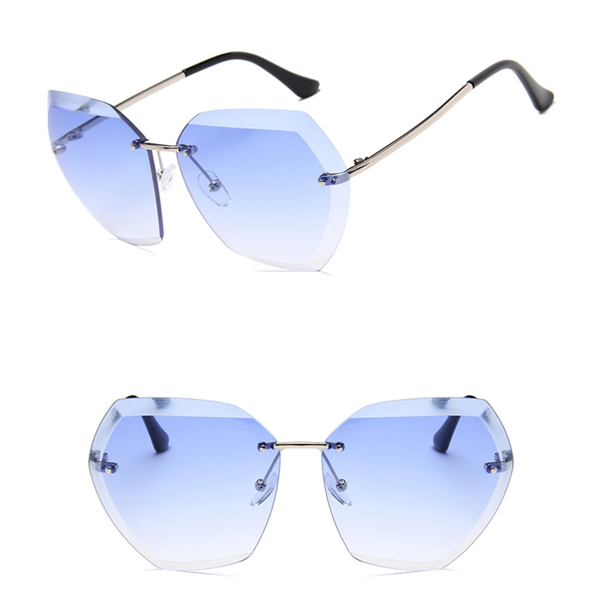 Роскошные винтажные женские солнцезащитные очки без оправы, брендовые дизайнерские негабаритные солнцезащитные очки, женские солнцезащитные очки для леди, зеркальные Оттенки UV400